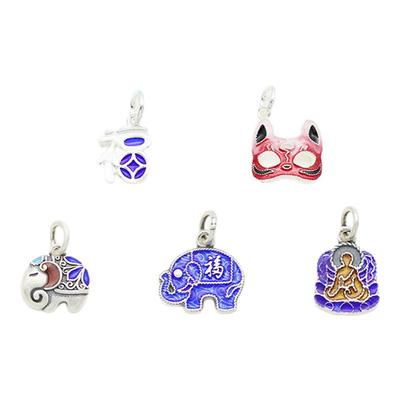S999纯银烧蓝狐狸福字大象挂坠