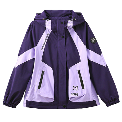 2026春季新款休闲宽松冲锋衣连帽短款百搭拼接撞色运动外套女上衣