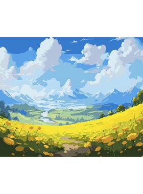 diy数字油画减压油彩画风景填色