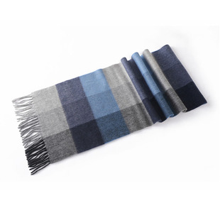 羊毛围巾男女冬季灰色格子韩系学生湖蓝色情侣欧美风加厚保暖礼盒