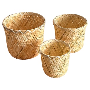 竹编圆形竹筐收纳筐垃圾篓家用书房插画篓水果蔬菜篮厨房沥水篮小