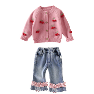 女童毛衣开衫套装2026春款婴幼儿牛仔裤女宝宝针织开衫毛衣两件套