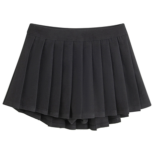 FASC自制 灰色百褶裙半身裙女秋黑色百搭学院风高腰A字小个子短裙