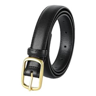 男士休闲金属腰带 头层牛皮2.5cm窄皮带年轻人复古黑色细腰带男款