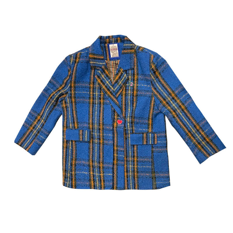 NOPMOB 秋日昭和蓝 原创复古学院风格子羊毛呢宽松西装上衣外套