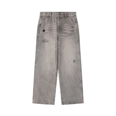 SANBAI叁佰猫须喷马骝微喇牛仔裤