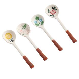 陶瓷勺子家用日式高颜值喝汤的小勺子长柄圆头盛汤舀粥好看的调羹