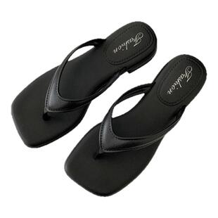 高级方头夹脚人字拖人字2025拖鞋女夏季时尚厚底外穿凉鞋坡跟百搭