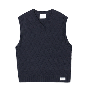 马克斯星球 韩版针织马甲纯色V领秋冬新款男外穿毛衣背心宝蓝色潮