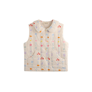 侘町2025新款泡泡小鱼休闲空气夹棉背心加厚冬季马甲可外穿睡衣女