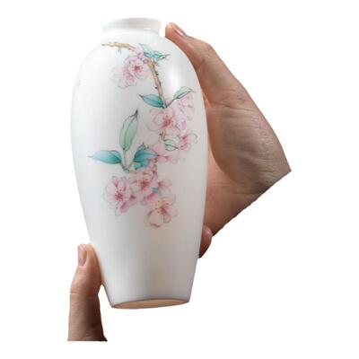 羊脂玉瓷手绘海棠十二花神小花瓶