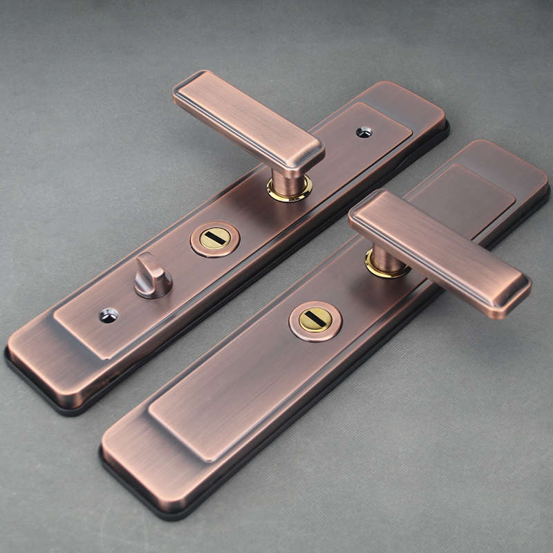 新一代多功能不锈钢防盗门把手对开门拉手入户门锁套装红古色面板