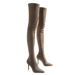 过膝长筒靴子女加绒2024冬绒面高跟高筒弹力靴细跟尖头显瘦大腿靴