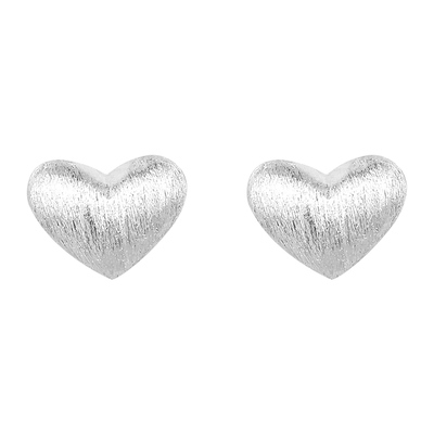 999纯银拉丝爱心耳钉女螺丝防掉