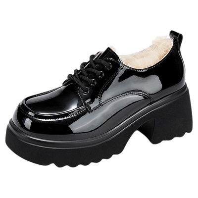 达芙妮厚底乐福鞋加绒小皮鞋单鞋