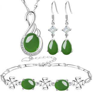 和田玉银项链手链套装女款女纯银首饰玉石吊坠玉坠生日礼物送妈妈