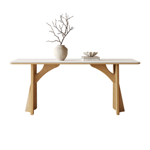 奥古斯特实木岩板餐桌奶油风小户型2026新款日式原木色餐桌椅组合