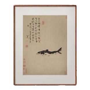 清 朱耷《鱼》版画新中式客厅玄关装饰画茶室过道沙发背景墙挂画