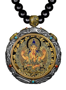 手绘饕餮吊坠纯银绿度母沉香天珠