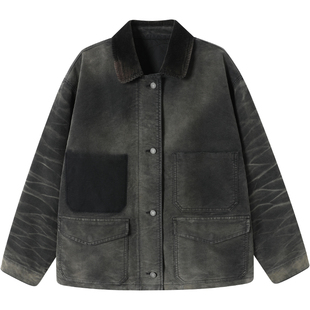 LEZORA 重工vintage法工Moleskin鼹鼠皮灯芯绒翻领工装夹克棉服男