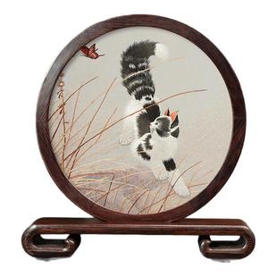 苏绣双面绣摆件刺绣猫咪非遗摆台中国风特色纪念礼品伴手礼送老外