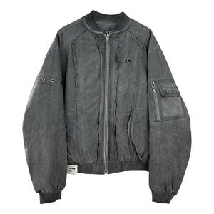 潮牌冬季棒球领羽绒服男日系复古水洗做旧毛边宽松青年保暖羽绒衣