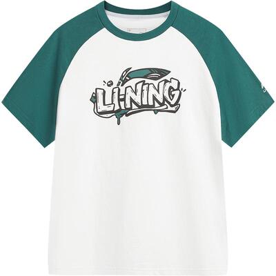 李宁童圆领男女插肩袖短袖文化衫