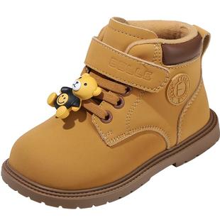 百丽童鞋儿童英伦风马丁靴男女童冬季加绒保暖时装靴可爱洋气短靴