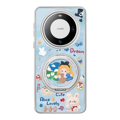 梦游仙境适用华为Mate80Promax手机壳磁吸带支架新款mt60por+支点保护套高级感仿皮电镀边可爱70防摔全包女