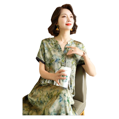 迪芬·璐嘉气质优雅真丝连衣裙女