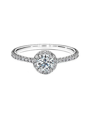 莫桑石钻戒女一克拉圆包轻奢S925纯银情侣对戒订求婚结婚送老婆