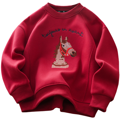 男童马年新年装半高领加绒卫衣