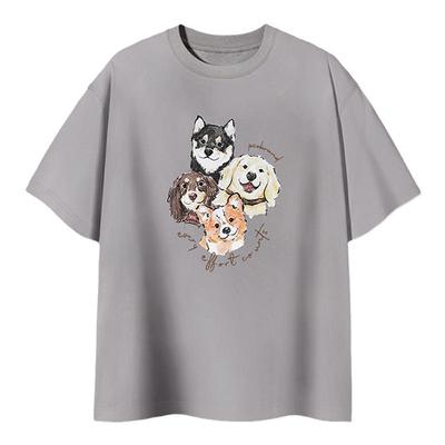 PSO Brand男装女装双纱针织可爱小狗头像纯棉短袖T恤潮牌情侣潮