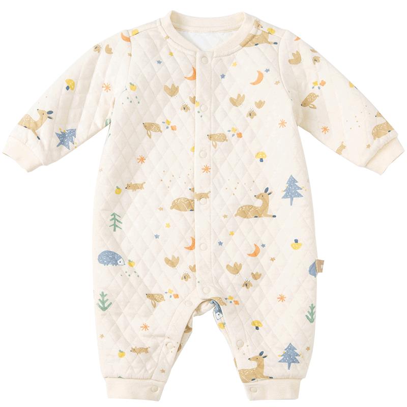 戴维贝拉童装春秋新款儿童连体衣女宝宝男童加厚爬服婴儿夹棉哈衣