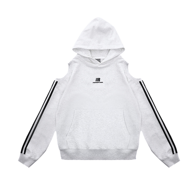 FDR官方店 镂空挖肩连帽卫衣女春季织带撞色宽松运动上衣帽衫