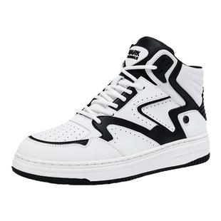 马克华菲高帮男鞋子秋冬加绒皮面运动鞋男款潮流软底防滑休闲板鞋