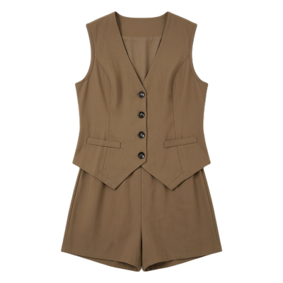 V-neck button vest shorts two-piece setV领纽扣马甲短裤两件套