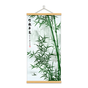 竹报平安客厅挂画竹子实木装饰画入户门玄关过道书房背景布艺壁画