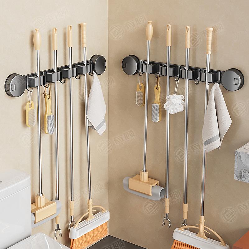 卫生间吸盘拖把夹家用浴室扣打孔挂壁挂式免架子挂钩置收纳物扫把