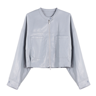 云上生活【云间】复古哑光老钱风PU皮短款外套2026春季皮衣夹克女