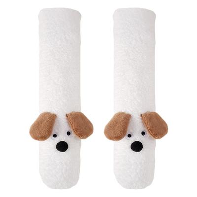 可爱小狗羊羔绒袜子女冬季睡眠袜