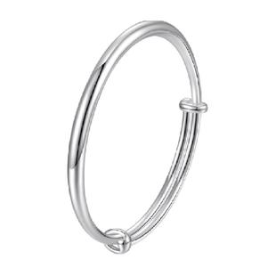 梦金园银手镯女光面素圈推拉年轻银镯子调节款生日礼物正品银饰