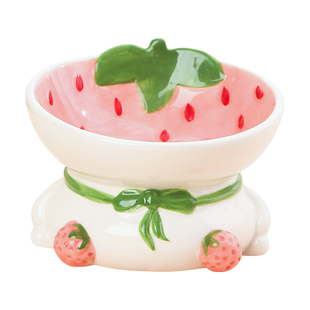 猫碗陶瓷可爱猫粮碗猫食盆高脚斜口饭碗喝水碗保护颈椎猫盆狗碗