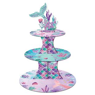 小美人鱼甜品台摆件海洋主题展示架子蛋糕架欧式立体摆台蛋糕装饰