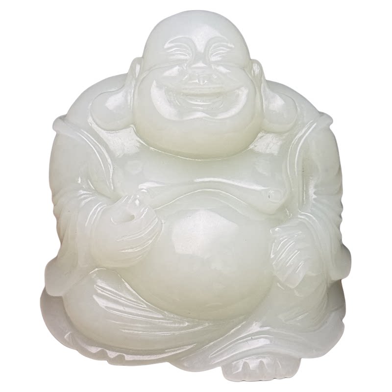 天然和田白玉笑佛苏工精雕挂坠