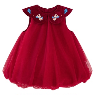 【非遗联名】迷你巴拉巴拉女童连衣裙红色拜年网纱无袖花苞裙新年