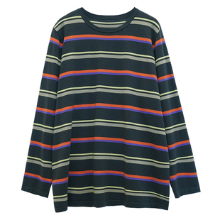 胖mm秋冬休闲彩色条纹针织衫木子理想大码女装显瘦百搭T恤200斤