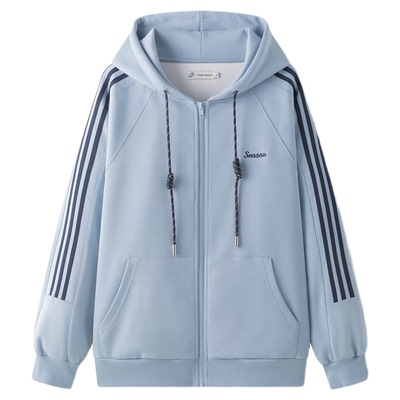 日系休闲浅蓝色卫衣女连帽宽松