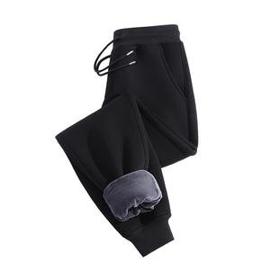 GV真维斯加绒运动裤男秋冬款黑色加厚裤子男士男款冬季休闲卫裤A