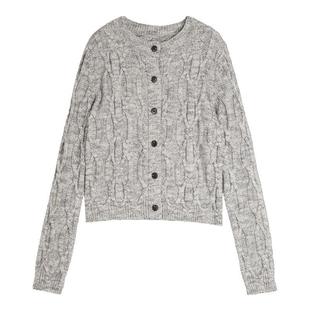 【自营】【XUZHI】ELLE中灰色绞花毛衣开衫女2025春款绵羊毛上衣